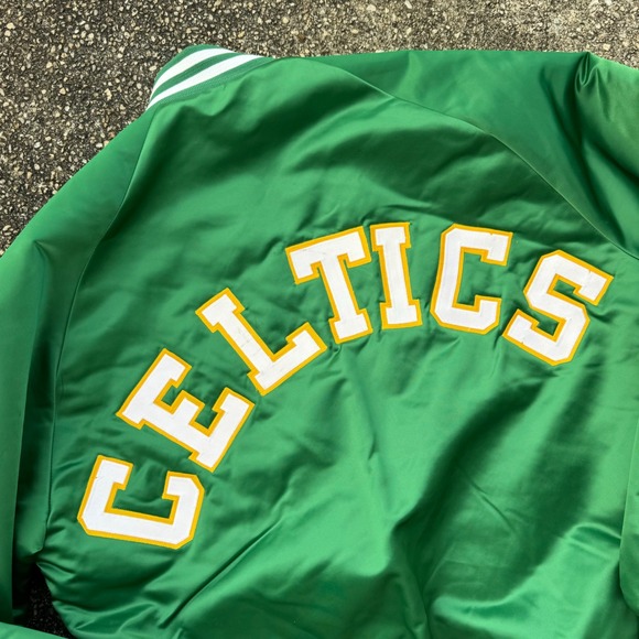 Vtg 80s Chalk Line Boston Celtics Satin Bomber Jacket Men's LT Spellout Green - Picture 7 of 7